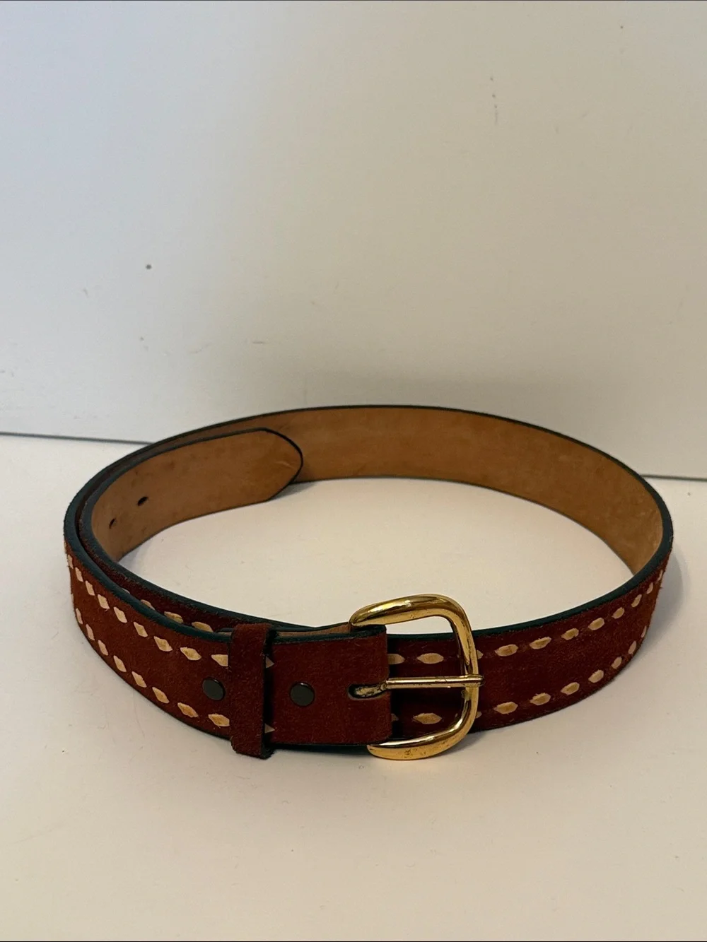 JUSTIN Women’s Brown Suede Belt with Brass Buckle Top Grain Cowhide size 35 USA